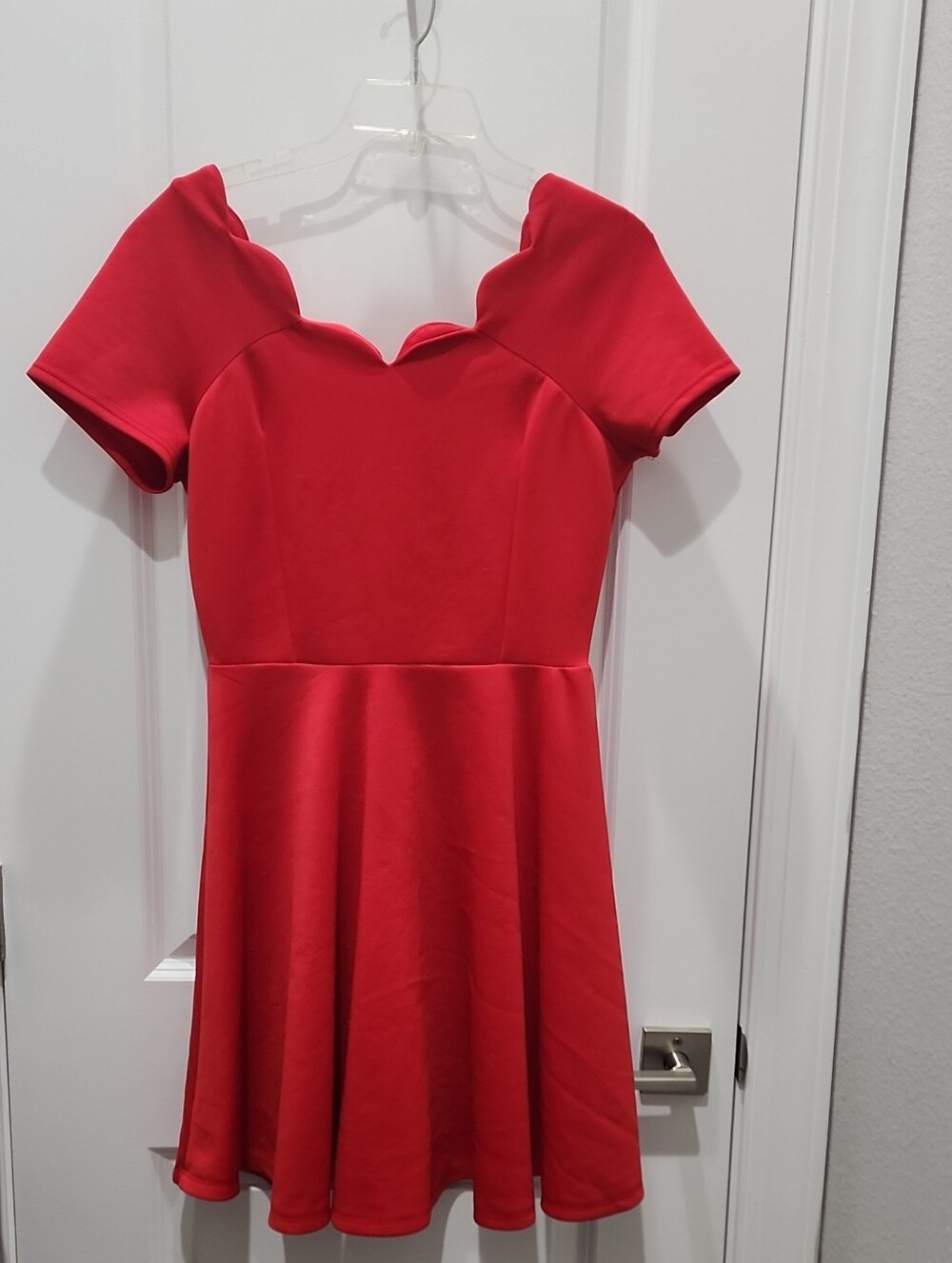 Red Scalloped Neck Fit-and-Flare Dress
